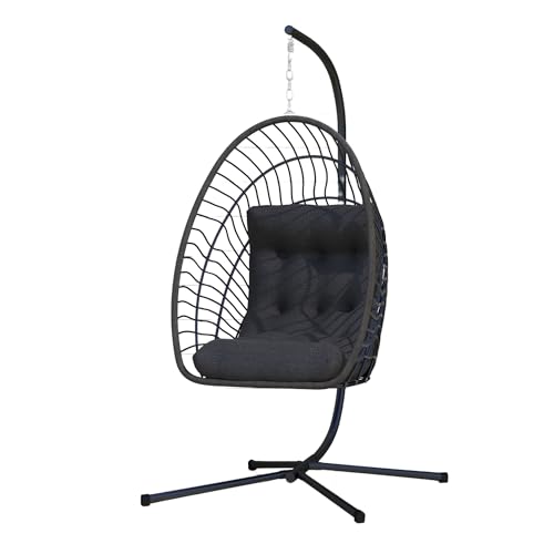 Hanging Egg Chair with Stand Foldable Rattan Wicker 350LBS Capacity E100
