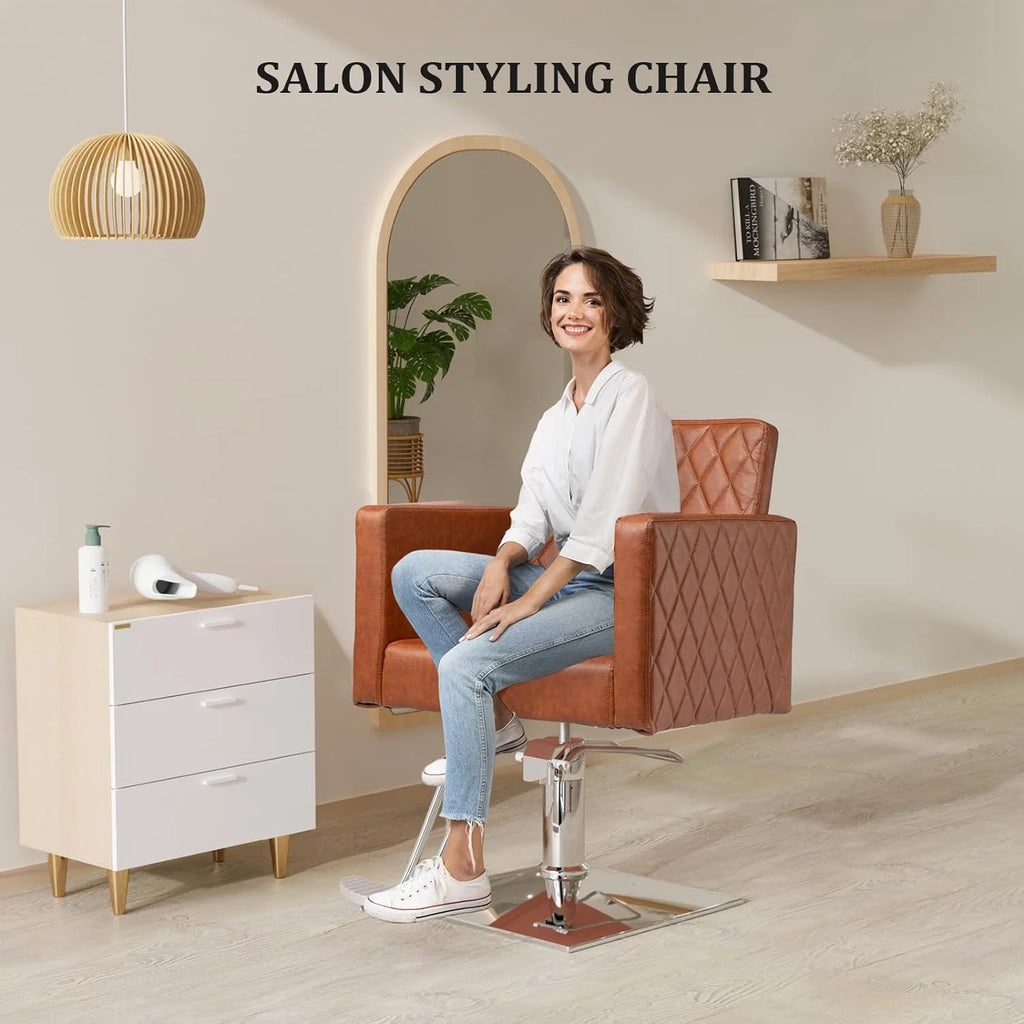 Brown Hydraulic Barber Chair with Aluminium Alloy Footrest O71129