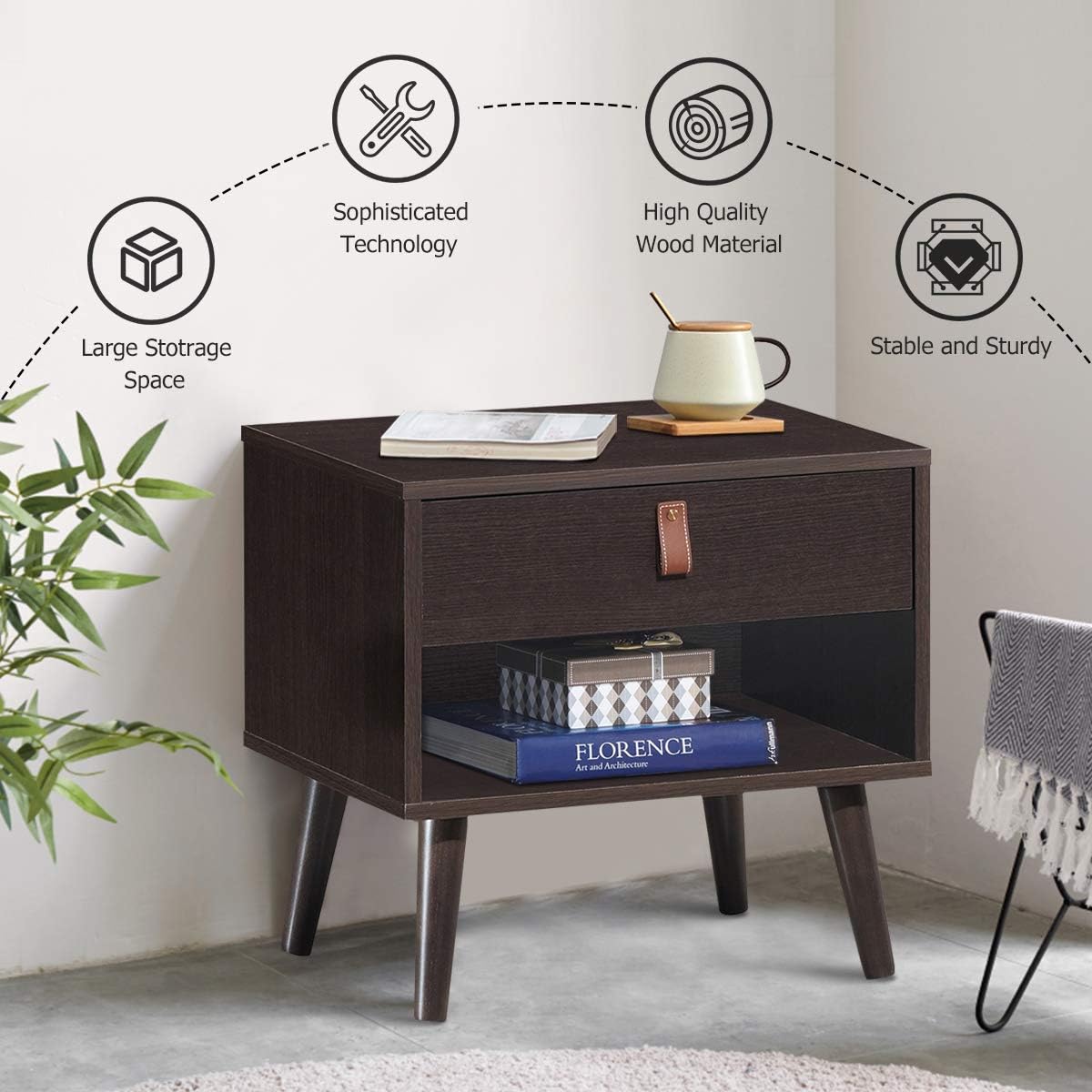 Drawer Storage Nightstand Bedside Cabinet X47103