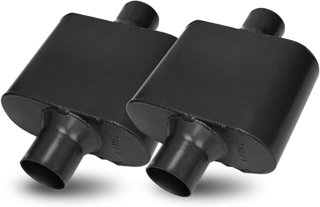 Pair of Single Chamber Performance Race Muffler 3" Center Universal Steel Muffler Pack of 2 B510039