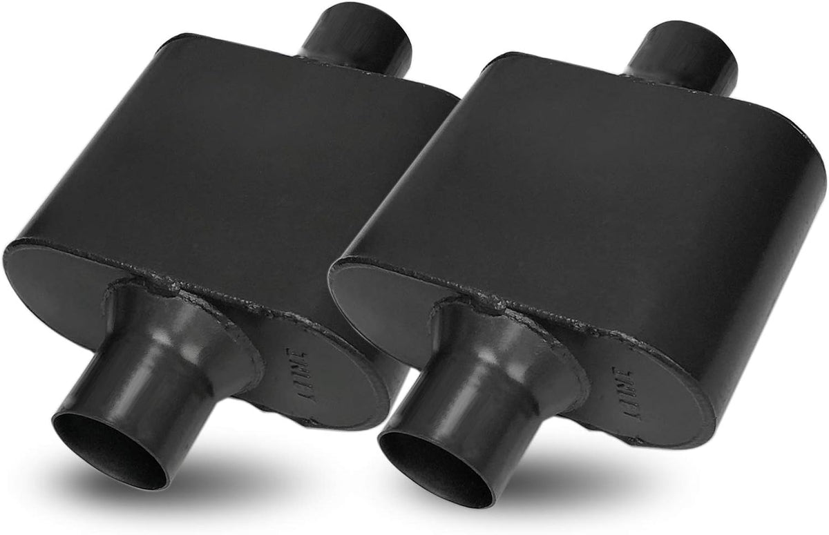 Pair of Single Chamber Performance Race Muffler 3" Center Universal Steel Muffler Pack of 2 B510039