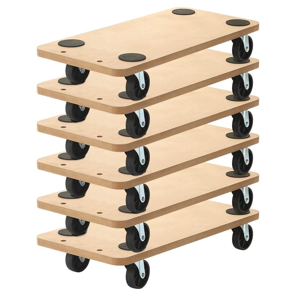6 Pack Rectangle Wood Platform Furniture Dolly Cart with 3 Inch Wheel L90248