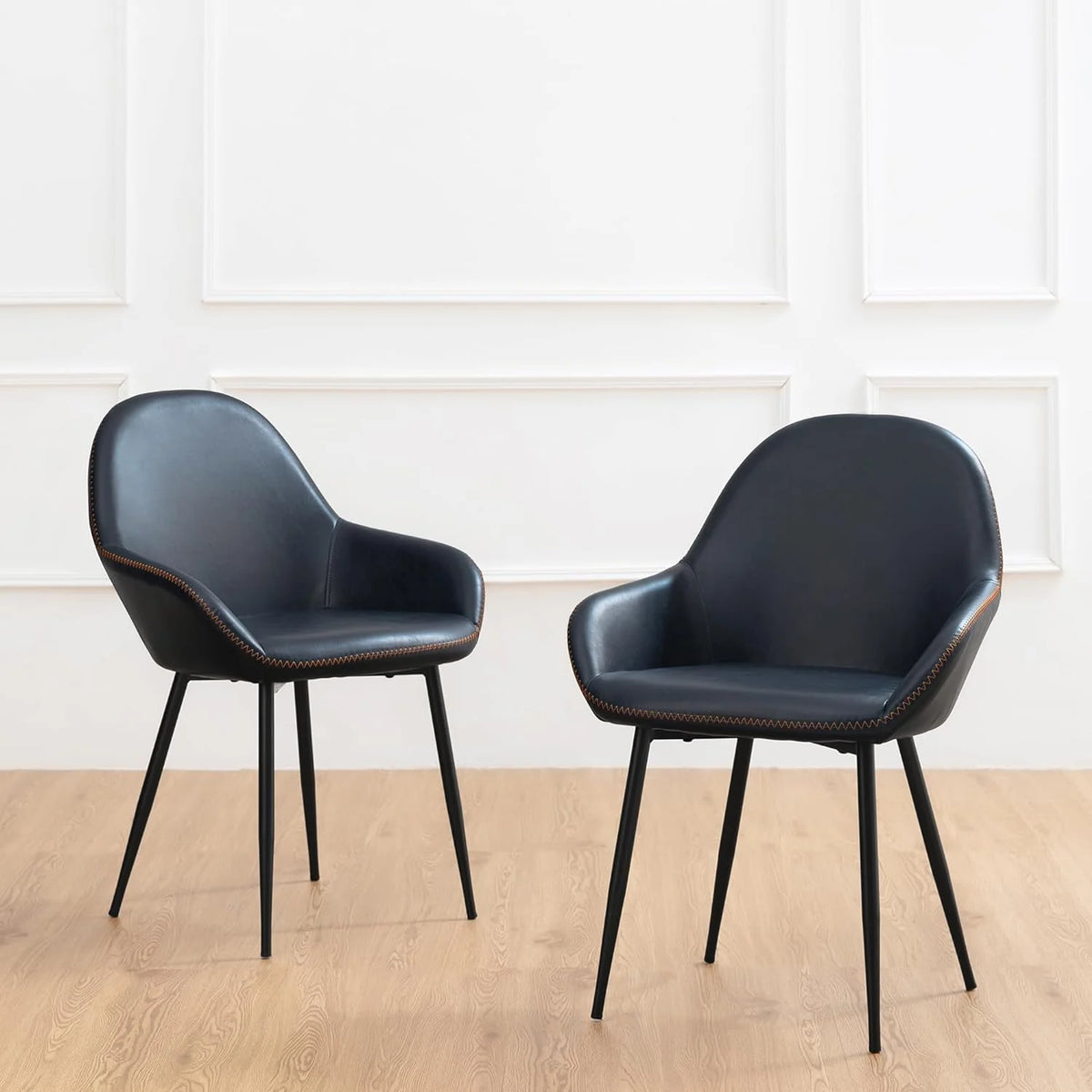 Mid-Century Dining Chairs Set of 2 Leatherette Metal Legs Navy Blue V271462