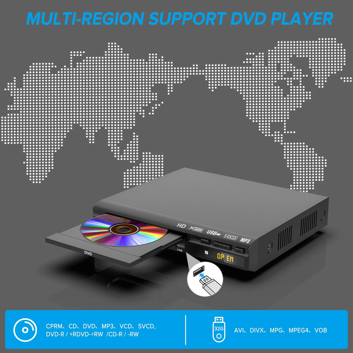 HD DVD Player for TV with USB Input and Remote Control W521
