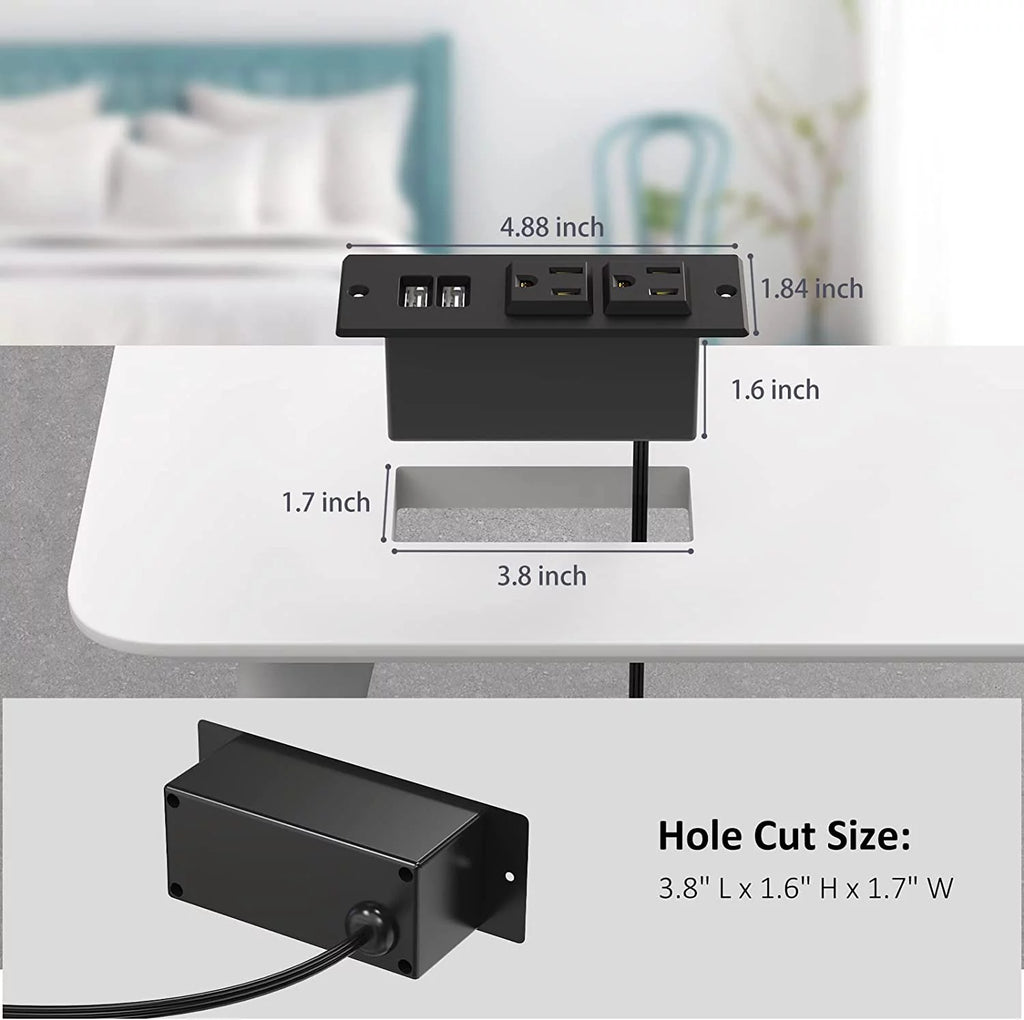 Recessed Power Strip with USB, 2 AC Outlets & 2 USB Ports N9704