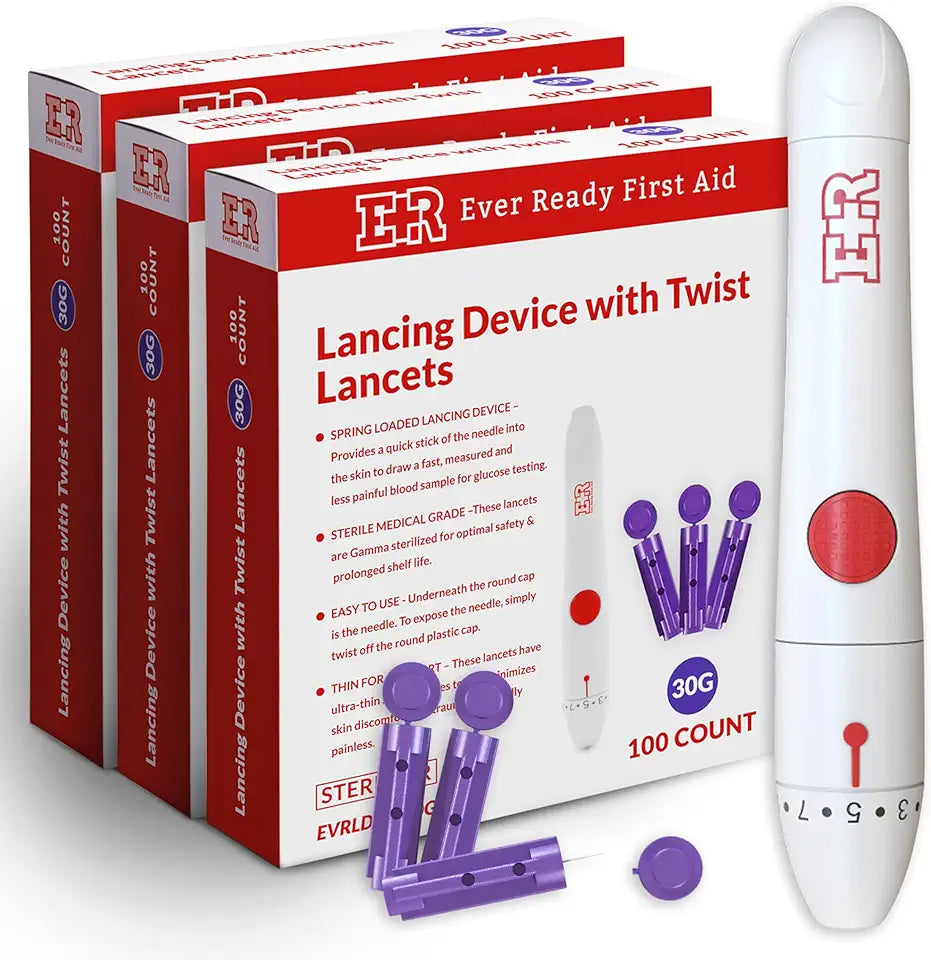 First Aid Lancing Device with 100 30 Gauge Twist Lancets 3 Pack U691