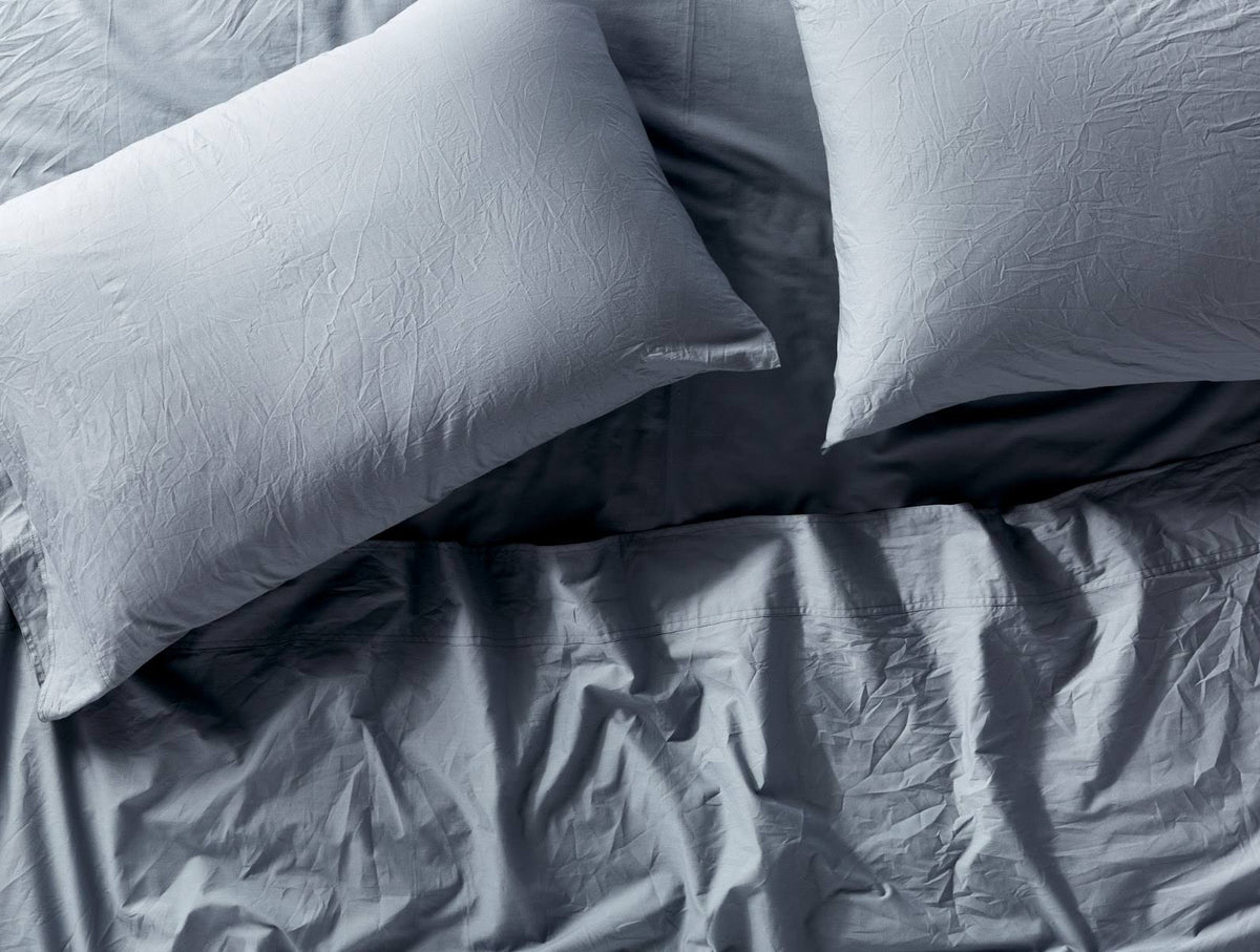 Organic Crinkled Percale Fitted Sheet Twin Steel Blue G9973