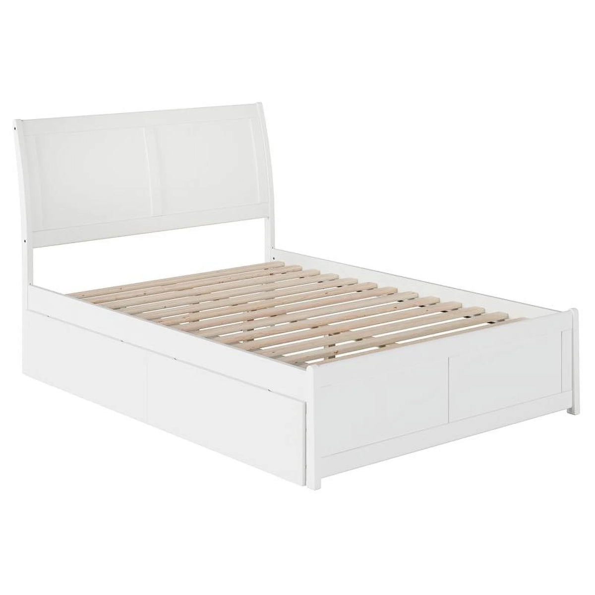 White Solid Wood Full Storage Platform Bed U825298