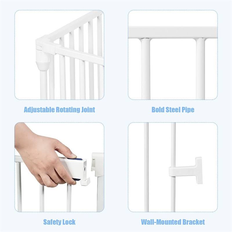 8 Panel Metal Gate Baby Pet Fence Playpen Barrier White F186