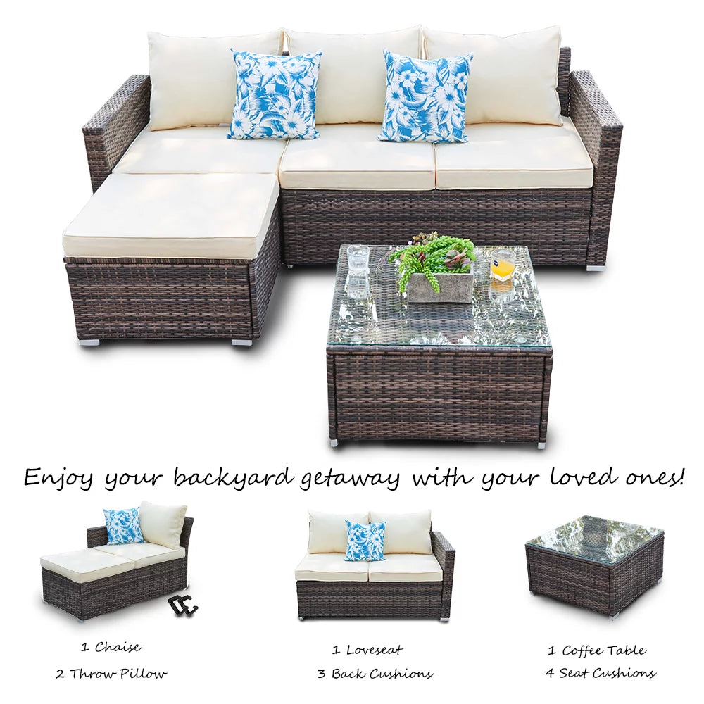 3 Piece Gray Wicker Patio Sofa Set R638