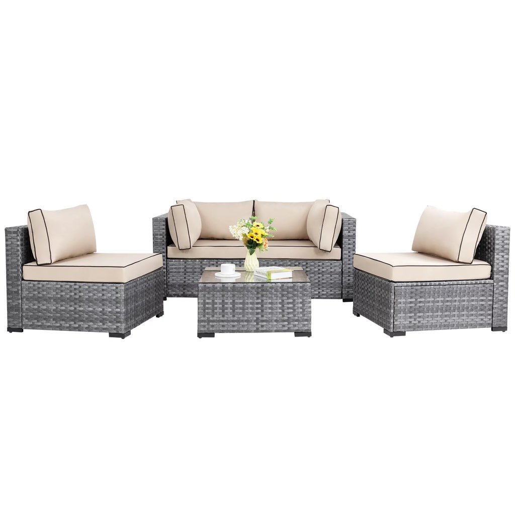 7 Piece Wicker Outdoor Sectional Sofa Set Y545