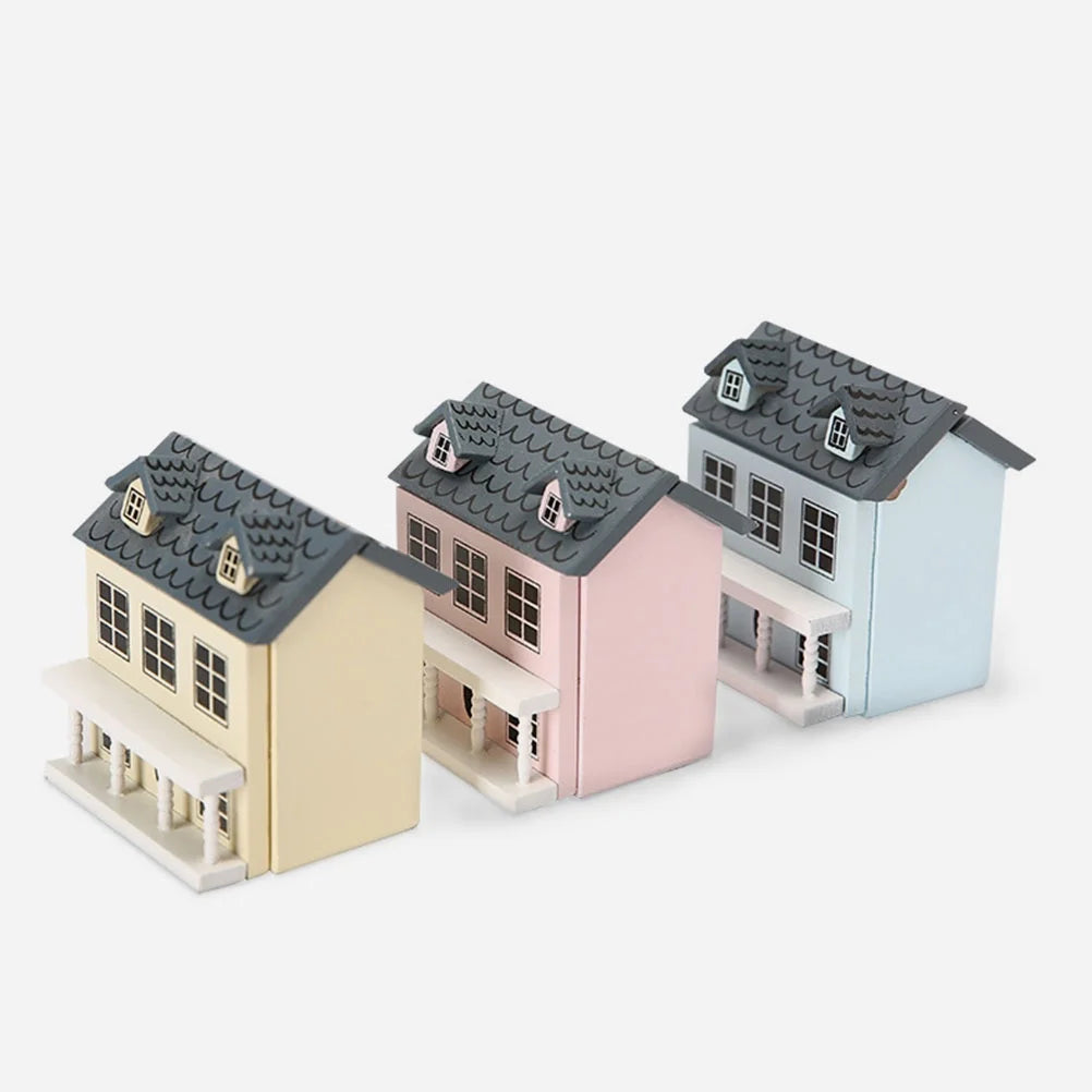 Set of 3 Wood Doll Houses Miniature Furniture Kits M682591