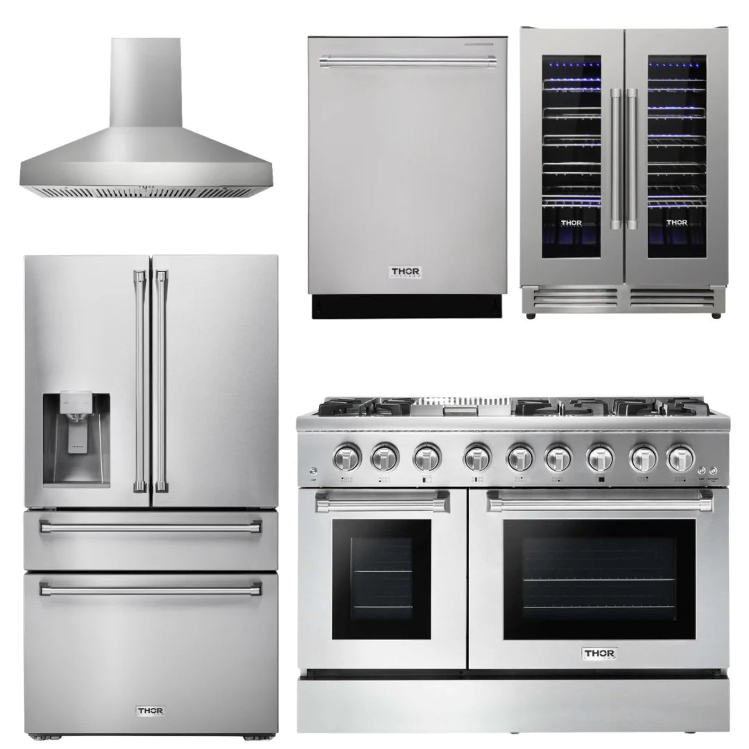 48 Dual Fuel Range, Range Hood, Refrigerator, Dishwasher, Wine Cooler X180175