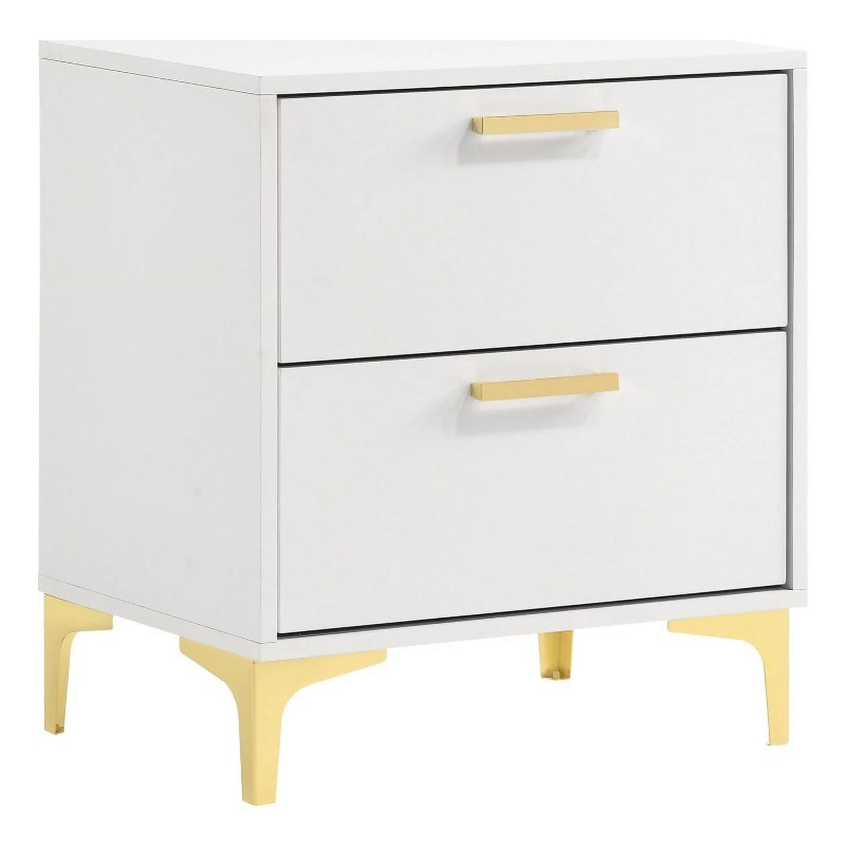 White 2-drawer Wood Nightstand with Metal Base E1909