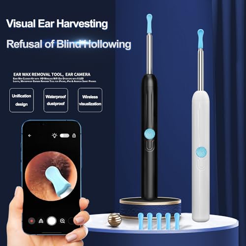 Black Wireless Ear Otoscope with Camera and 8 Pcs Ear Set T2626