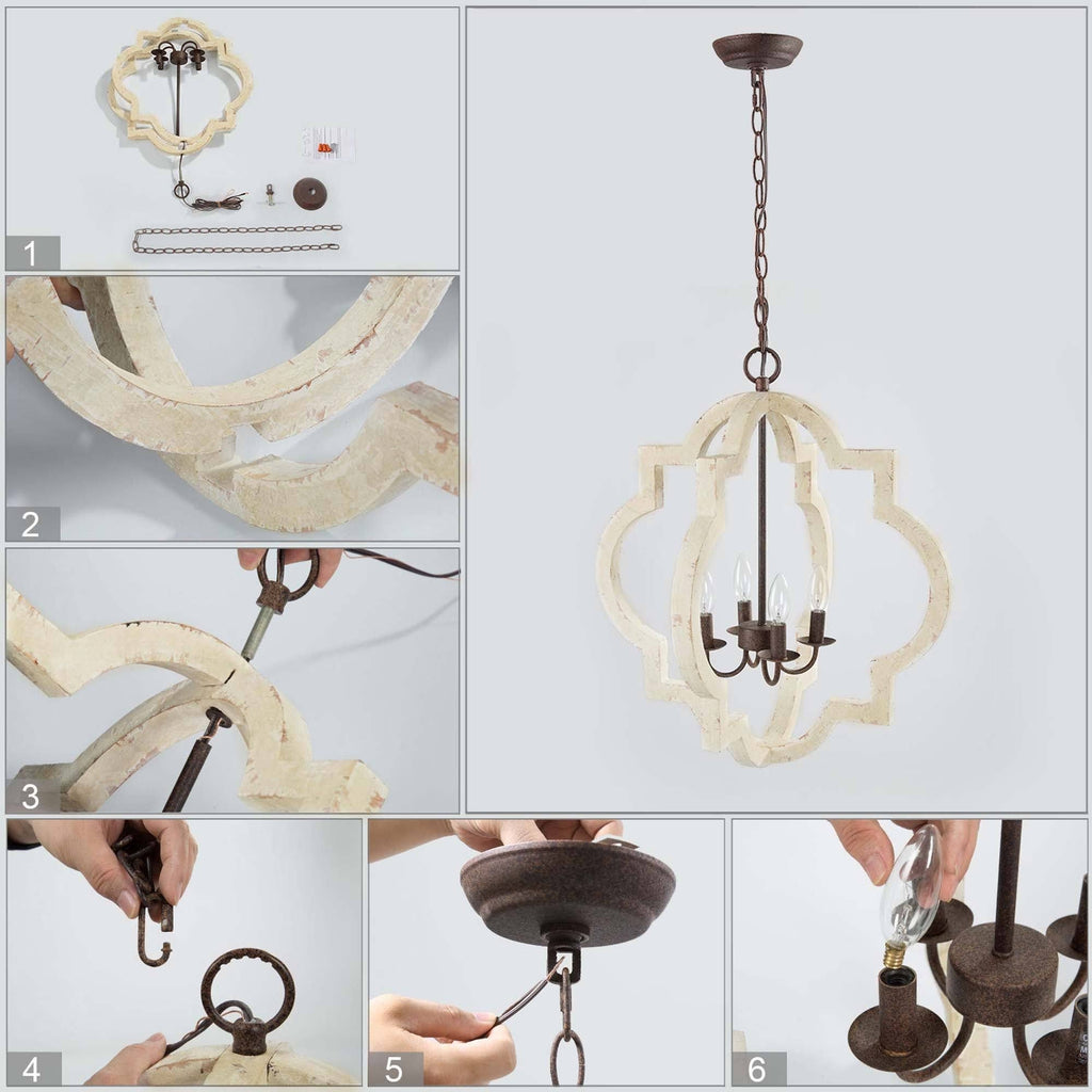 4-Light Weathered White Lantern Candle Chandelier Y1487