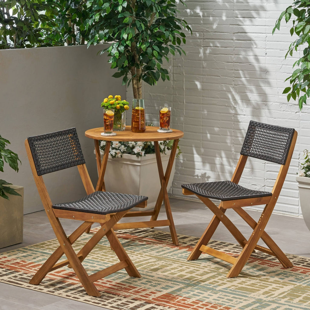 2pk Acacia Wood Foldable Patio Bistro Chairs Teak K662