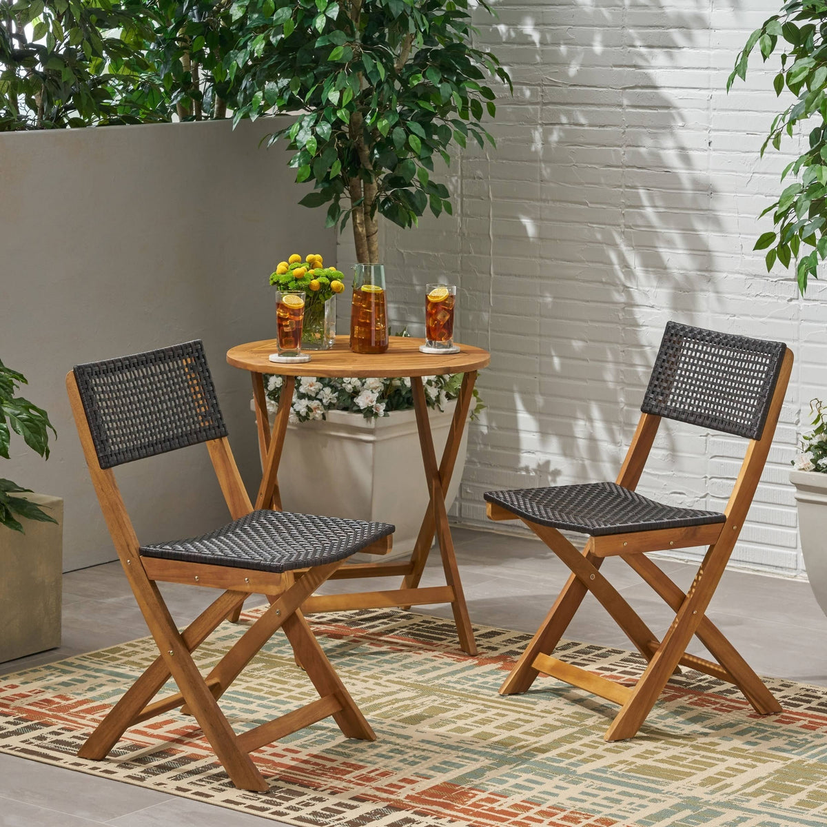 2pk Acacia Wood Foldable Patio Bistro Chairs Teak K662
