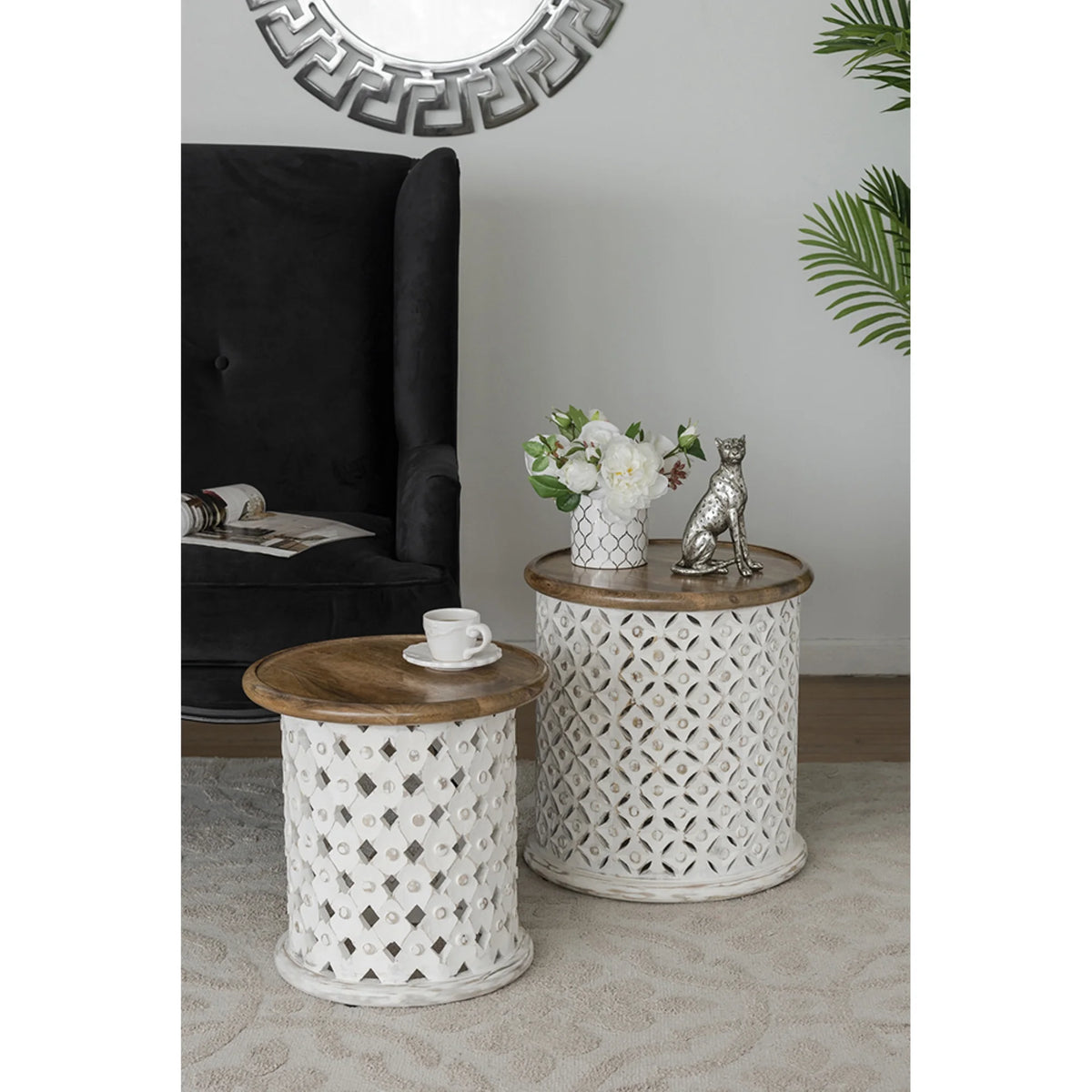 White and Brown Wooden Side Tables 2ct R7833