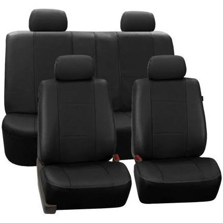 Black Faux Leather Split Bench Car Seat Covers R62792