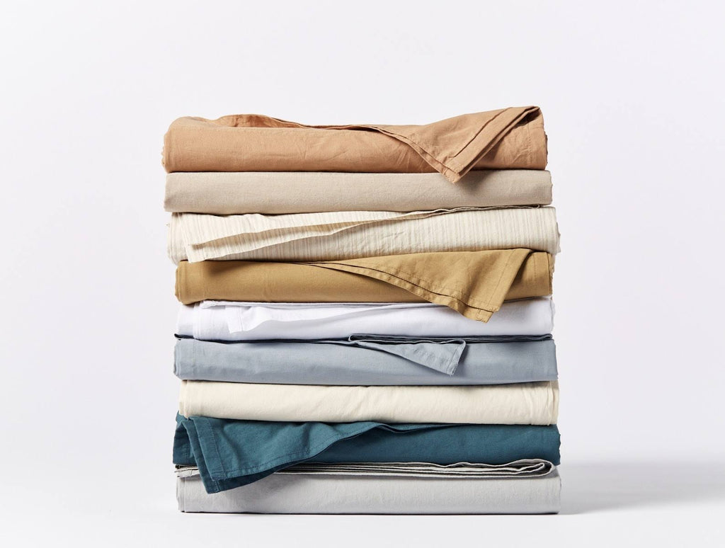 Organic Crinkled Percale Fitted Sheet Twin Steel Blue G9973