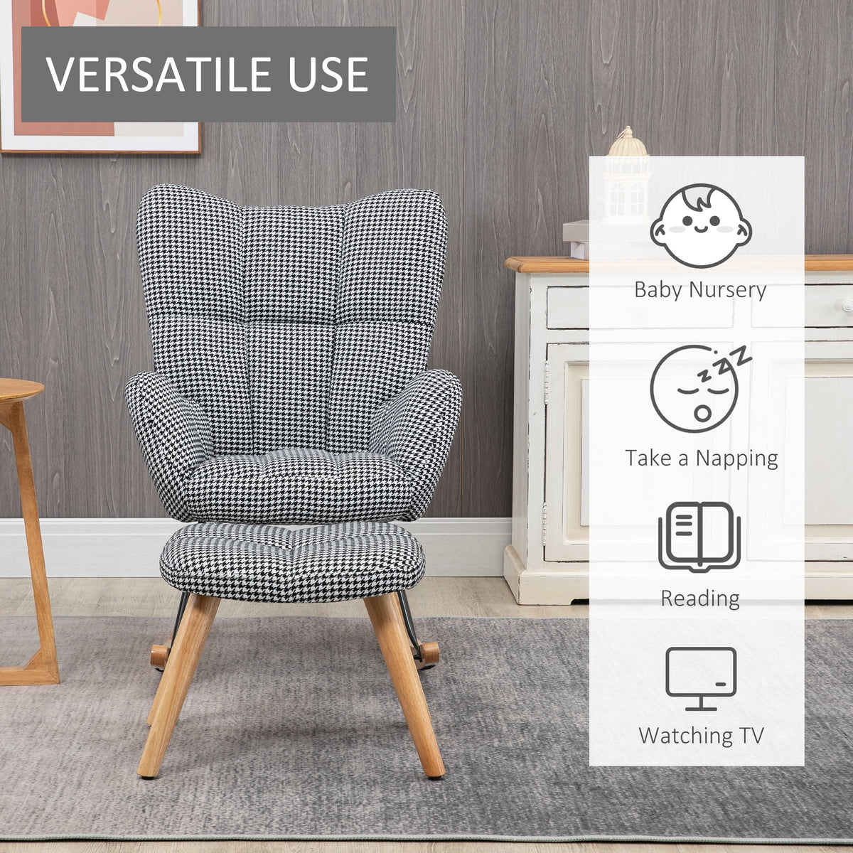 Upholstered Wingback Glider Rocker with Ottoman Set P779403