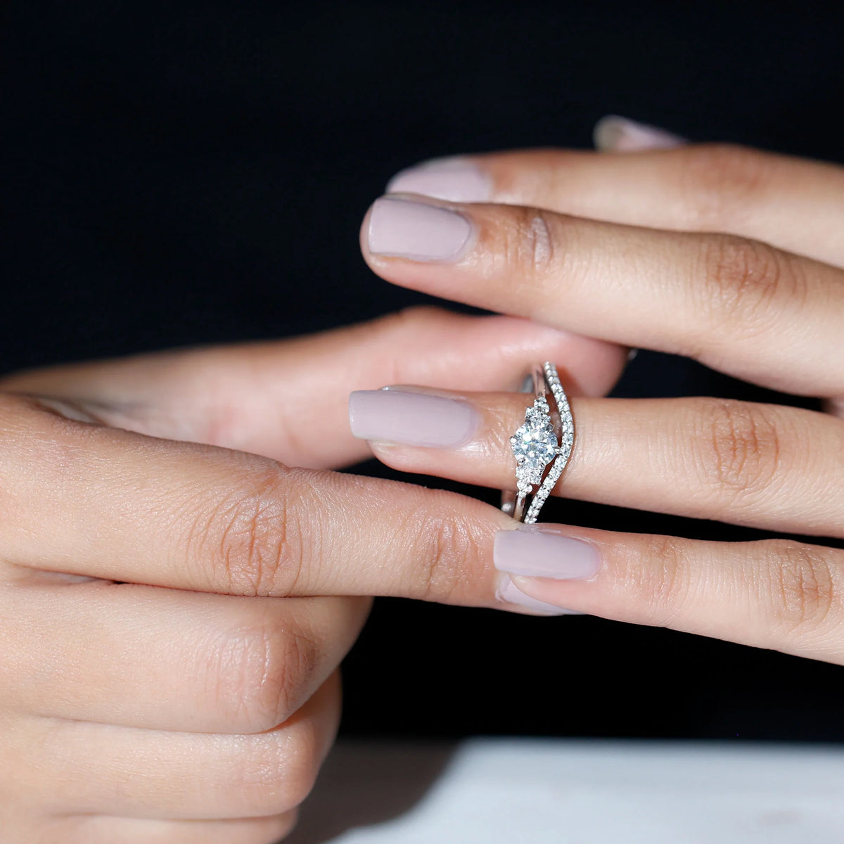 925 Sterling Silver Moissanite Bridal Ring Set A142730