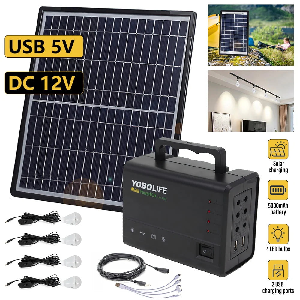 Solar Generator with Solar Panel and LED Lights J61528