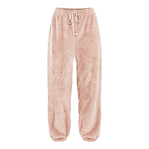 Fleece Drawstring Sherpa Wide Leg Pants with Pockets G47962