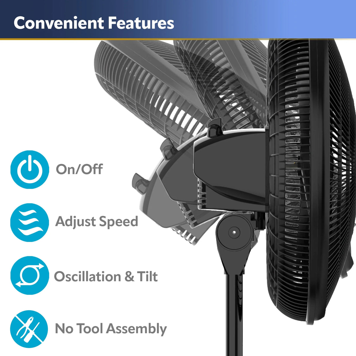 16 Oscillating Adjustable Pedestal Fan with 3-Speeds, Black Y1378