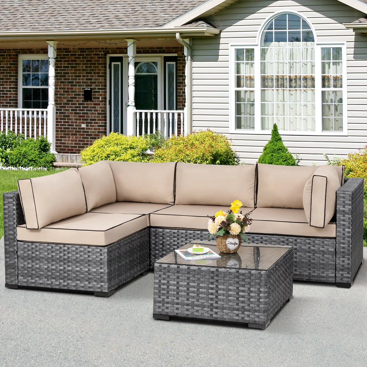 7 Piece Wicker Outdoor Sectional Sofa Set Y545