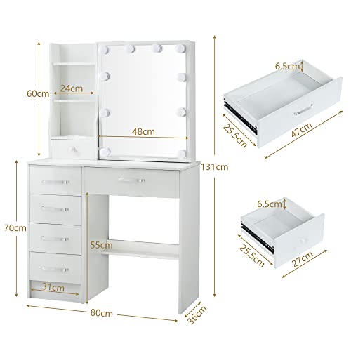 Large Vanity Table with Lights Mirror Storage Drawers Stool I616229