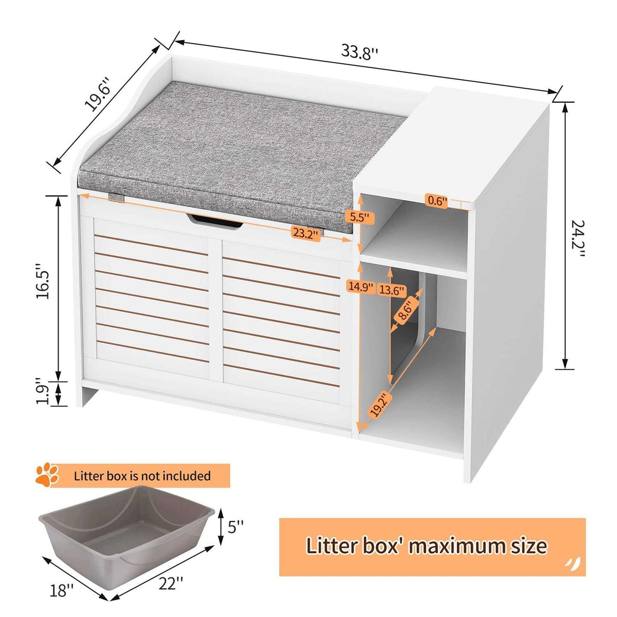 Litter Box Enclosure with Top Opening with Cushion Cat Litter Box Furniture R420