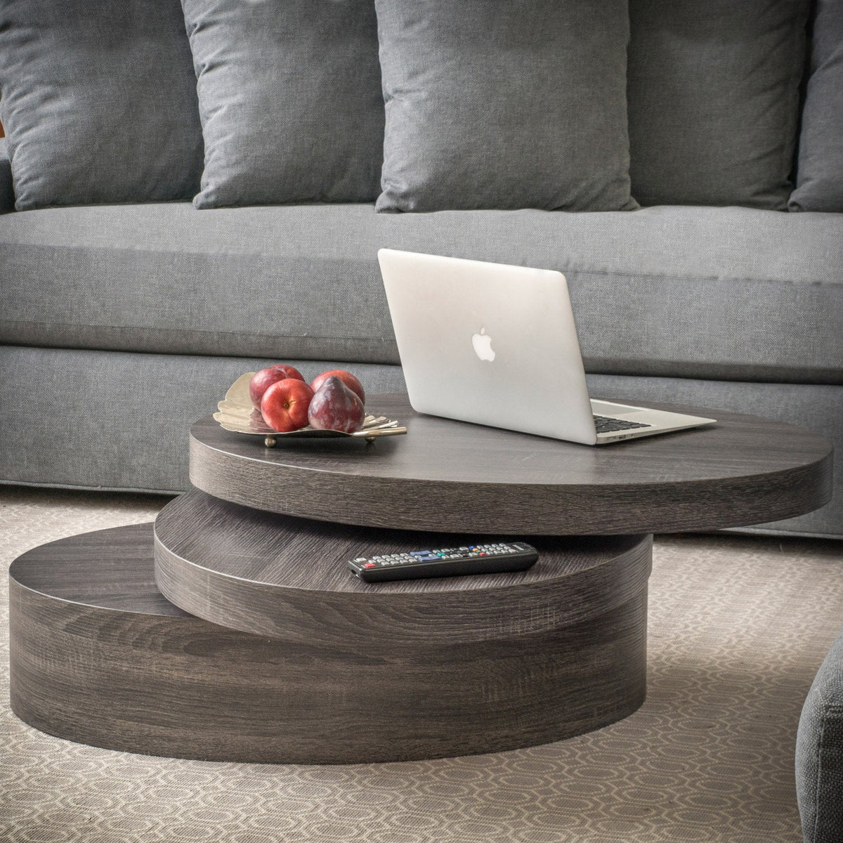 Oval Rotating Wood Coffee Table E534