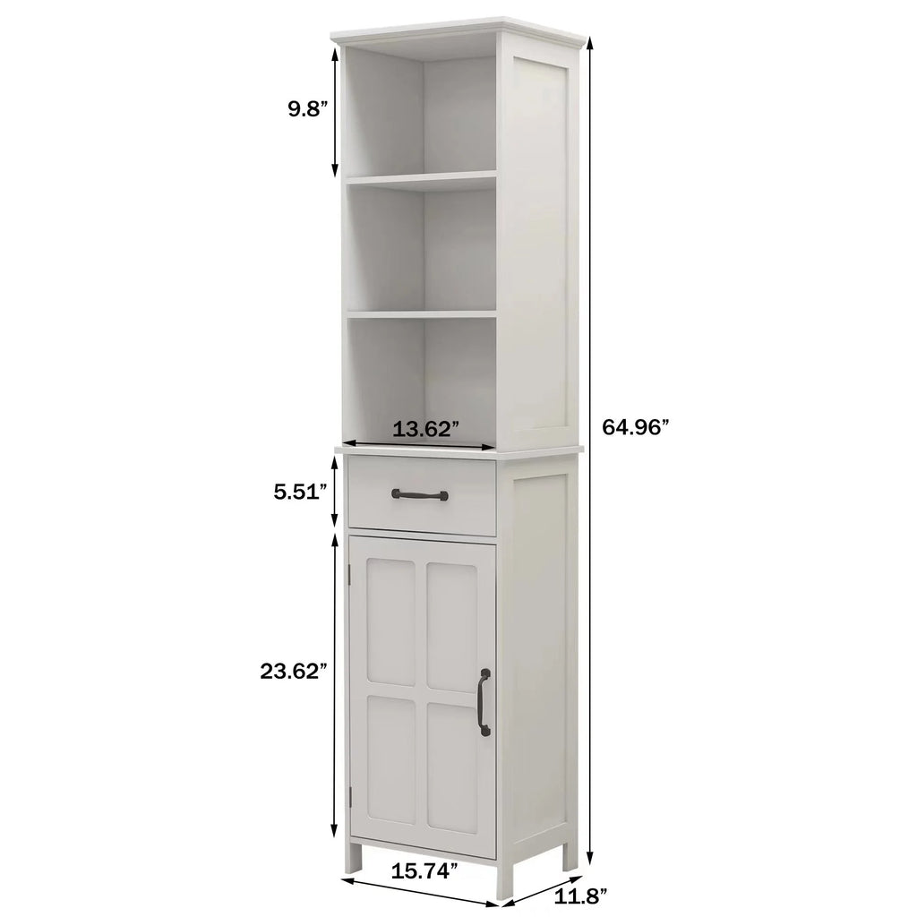 Tall Narrow White Storage Cabinet with One Door D25721