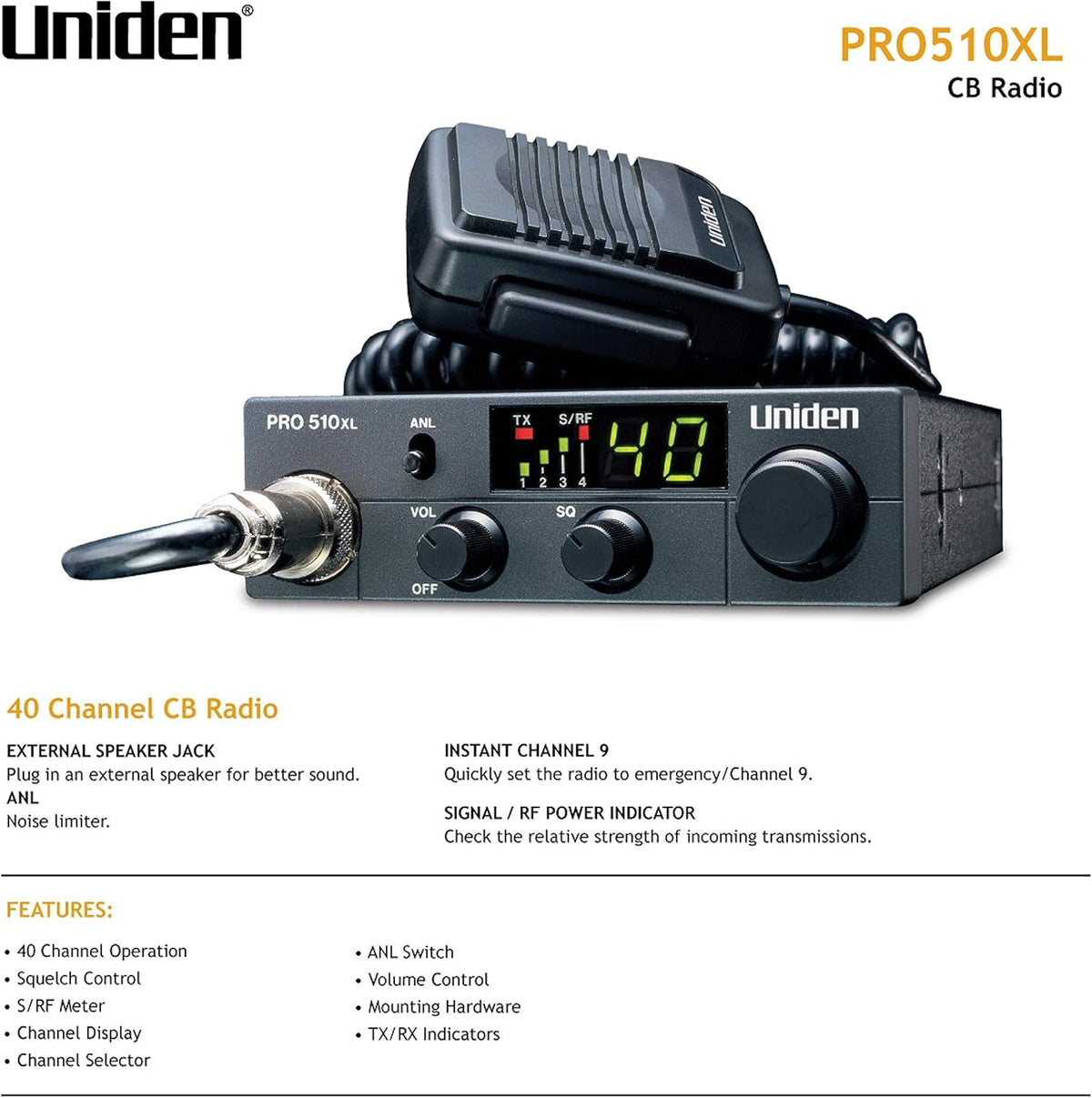 Compact 40-Channel CB Radio with Backlit LCD Display G859355