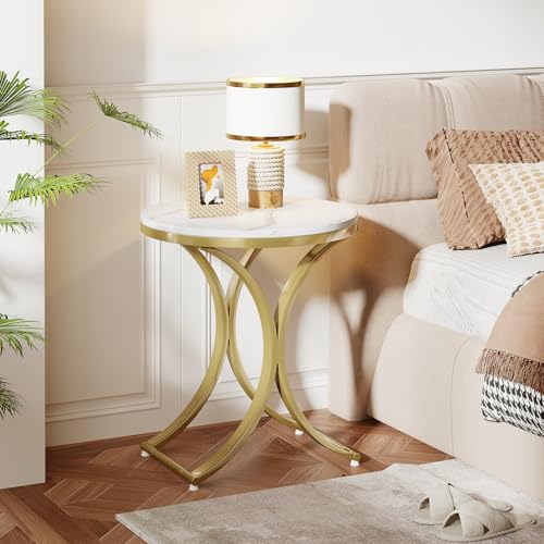 Round Faux Marble Top Gold Metal Legs Side Table S4452