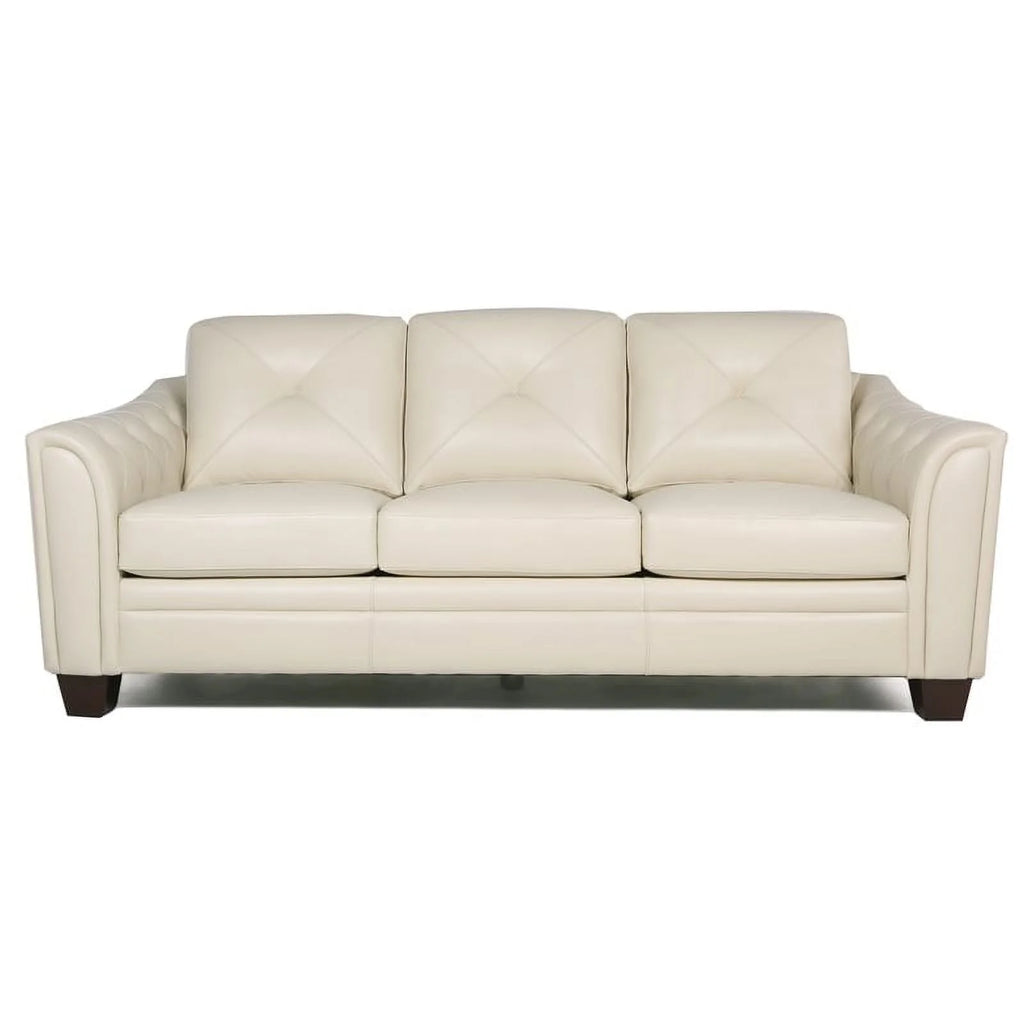 Tufted Leather Sofa In Ivory V585