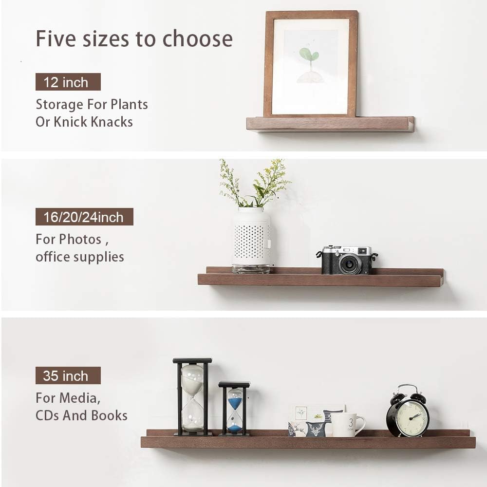 Walnut 12 Inches Solid Wood Floating Wall Shelves U1629