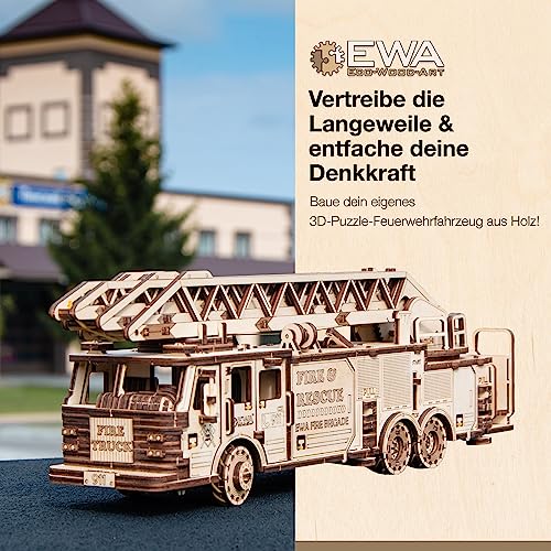 3D Wooden Puzzle Fire Truck Mechanical Model Kit with Wind Up Mechanism, 439 Pieces V96131