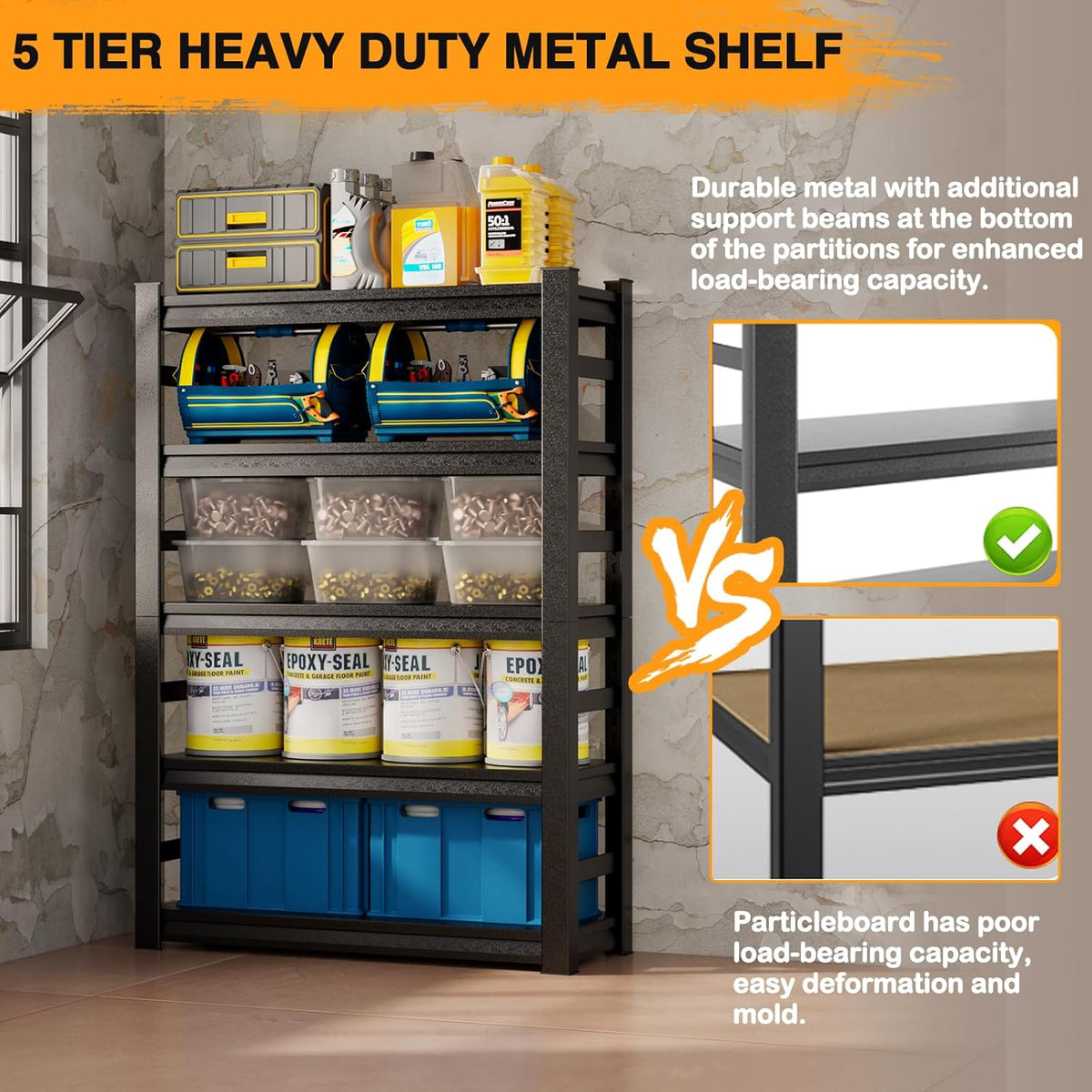 5 Tier Adjustable Metal Garage Shelving 31.5" W X 15.7" D X 63" H I8004