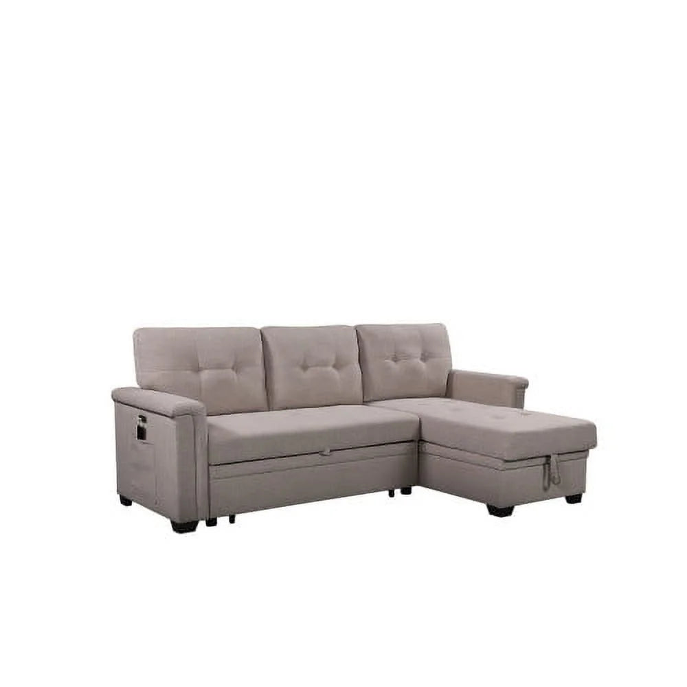 Light Gray Reversible Sleeper Sectional Sofa with Storage Chaise V4280
