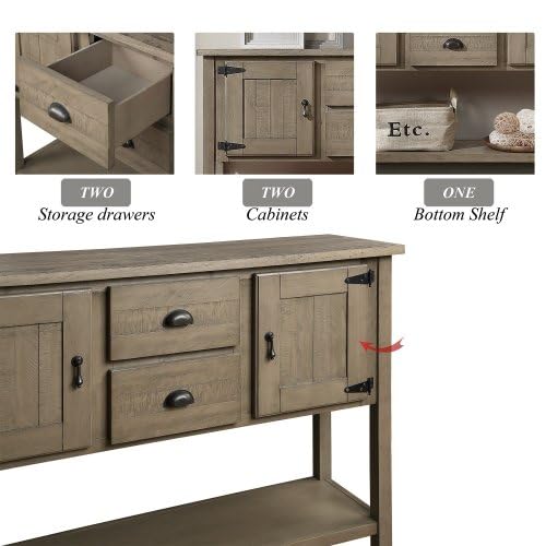 Antique White Wooden Sideboard Buffet with 2 Drawers 2 Cabinets and Lower Shelf B35544