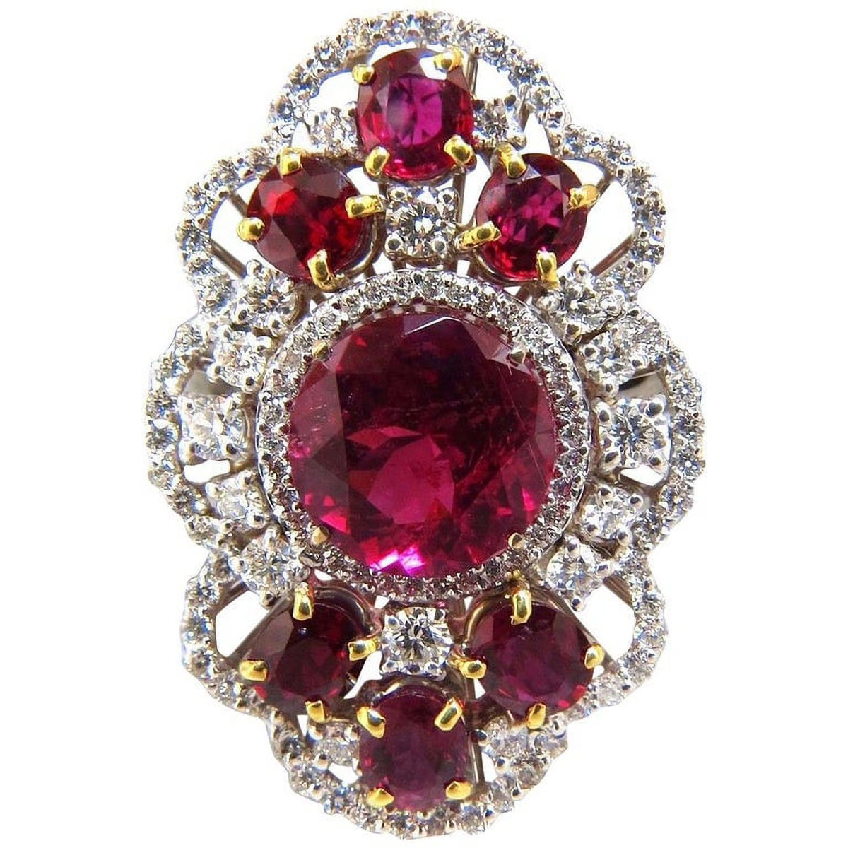 8.03CT Natural Tourmaline Ruby Diamond Cluster Ring A648165