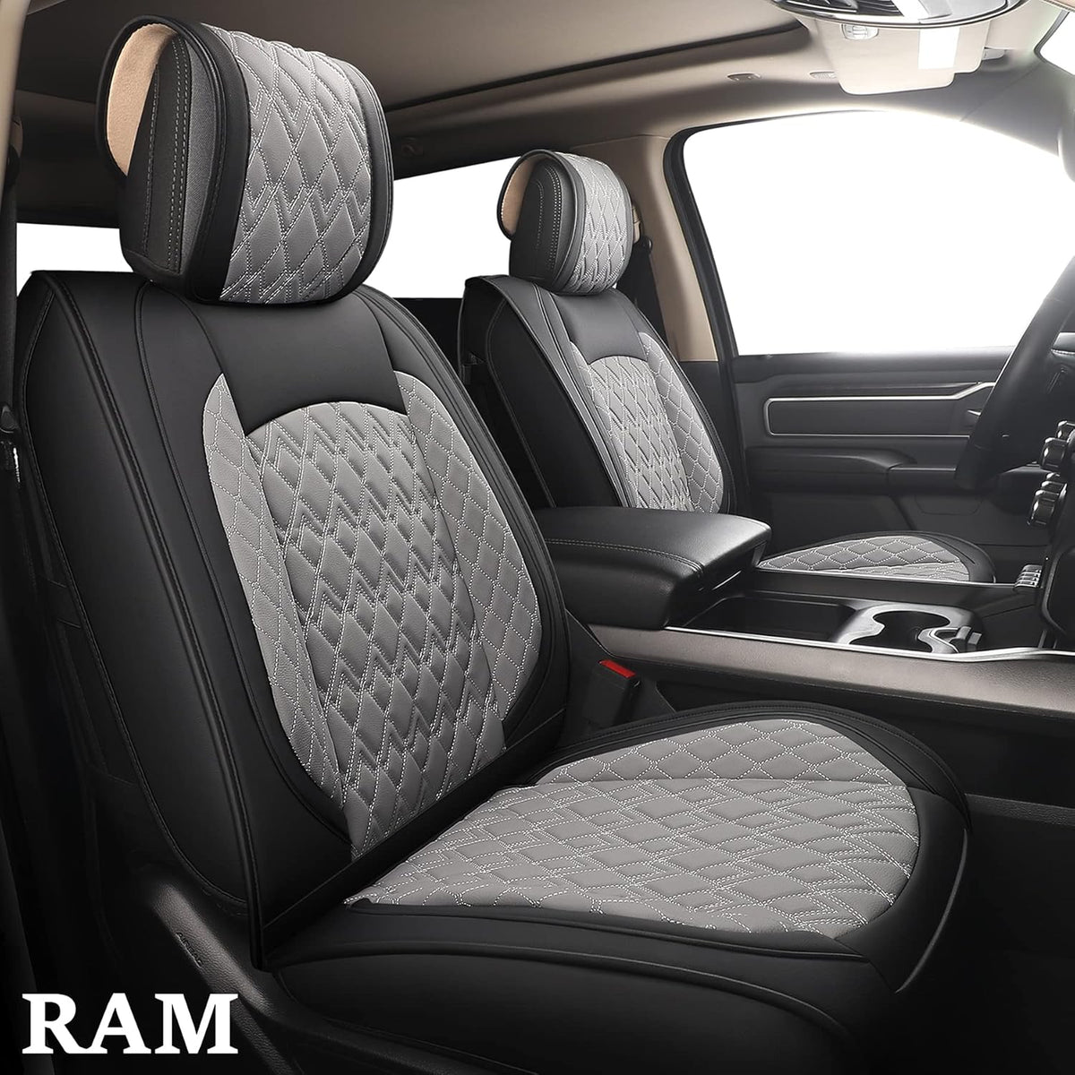Black-Grey Waterproof Synthetic Leather Seat Covers (5 PCS Full Set) E15894