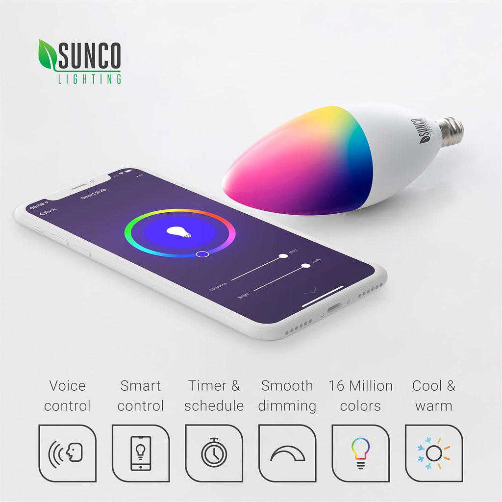 6 Pack WiFi LED Smart Bulb B11 Candelabra 4.5W E12 Base Color Changing Dimmable D524156