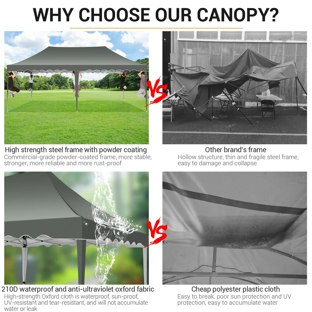 10' x 20' Pop Up Canopy Tent with 6 Removable Sidewalls, Carry Bag, 4 Sandbags, Gray P600