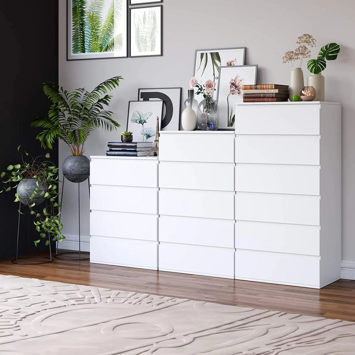 White 5 Drawer Wood Dresser C15410