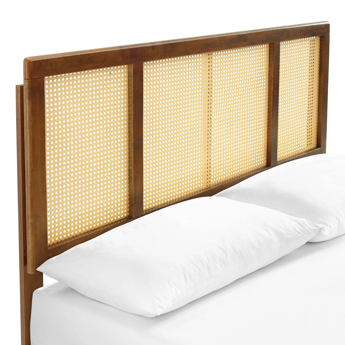 Walnut Cane and Wood King Platform Bed B9975