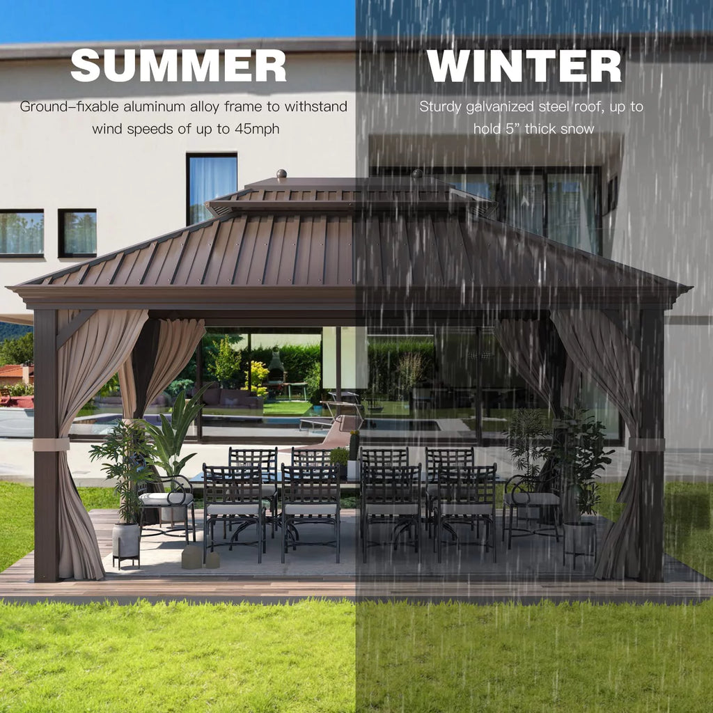 12 ft x 16 ft Brown Steel Hardtop Gazebo T69781